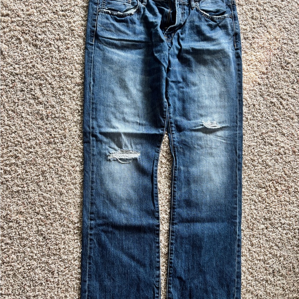 American Eagle Outfitters Blue Bootcut Jeans with Distressed Fading